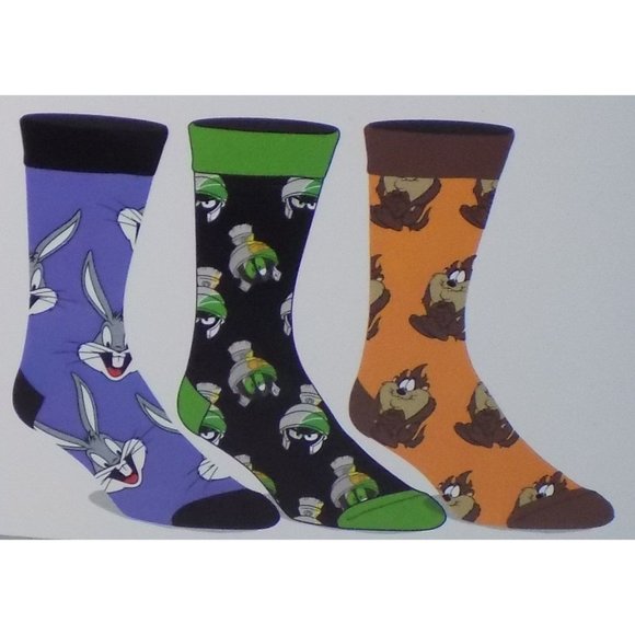 Bioworld Other - Looney Tunes Bug-Taz-Marvin the Martian Men's 3-Pack Size 8-12 Adult Crew Socks